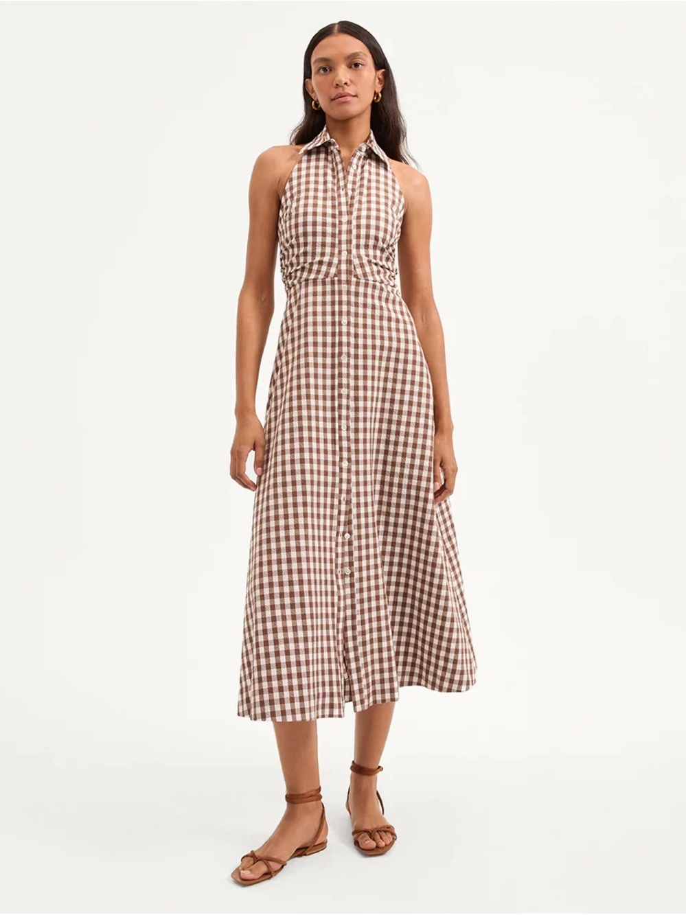 Veronica Beard Mackey Gingham Seersucker Halter Dress - Picture 2 of 10